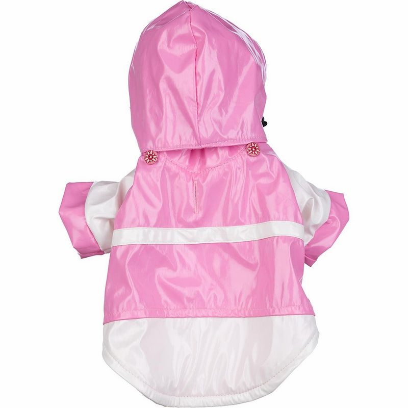 Pet Life Two-Tone' PVC Waterproof Designer Fashion Adjustable Pet Dog Coat Jacket Raincoat w/Removable Hood, X-Small, Pink and White