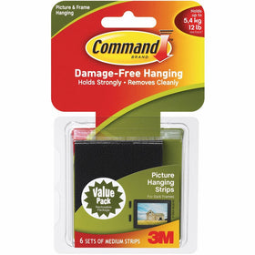Command Picture Hanging Strips, Medium, Black, 6-Pairs (17204BLK-ES)