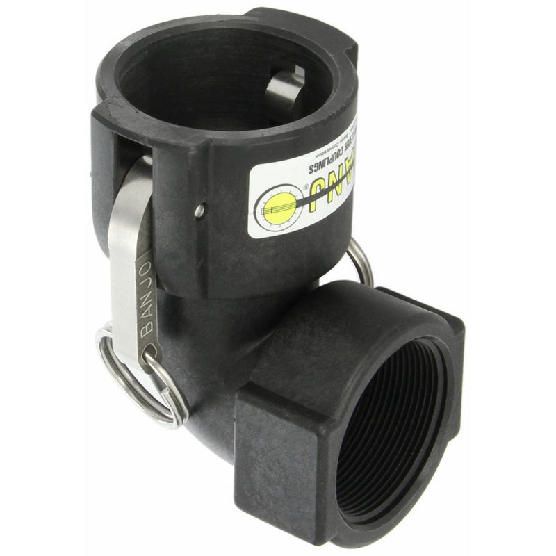 Banjo 200D90 Polypropylene Cam & Groove Fitting, 90 Degree Elbow, 2" Female Coupler x NPT Female