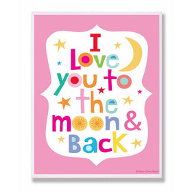 The Kids Room by Stupell I Love You To The Moon And Back On Pink Background Rectangle Wall Plaque, 11 x 0.5 x 15, Proudly Made in USA