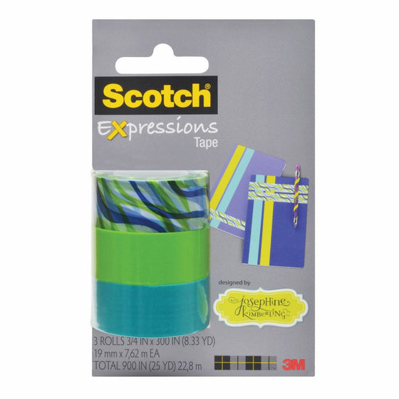 Scotch Expressions Magic Tape/ 3/4 x 300 Inches/ Tropic Wave/ Green/ Blue/ 3-Rolls/Pack (C214-3PK-JK2)