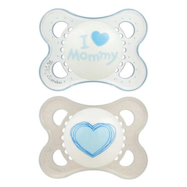 MAM Love & Affection Orthodontic Pacifier, I Love Mommy, Boy, 0-6 Months, 2-Count