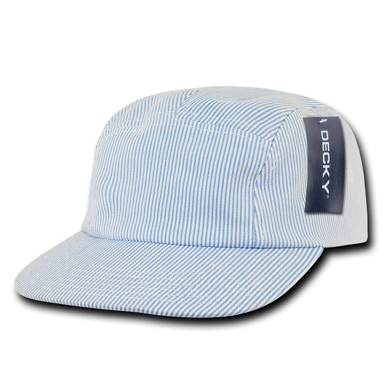 DECKY Seersucker 5 Panel Racer Cap, Blue