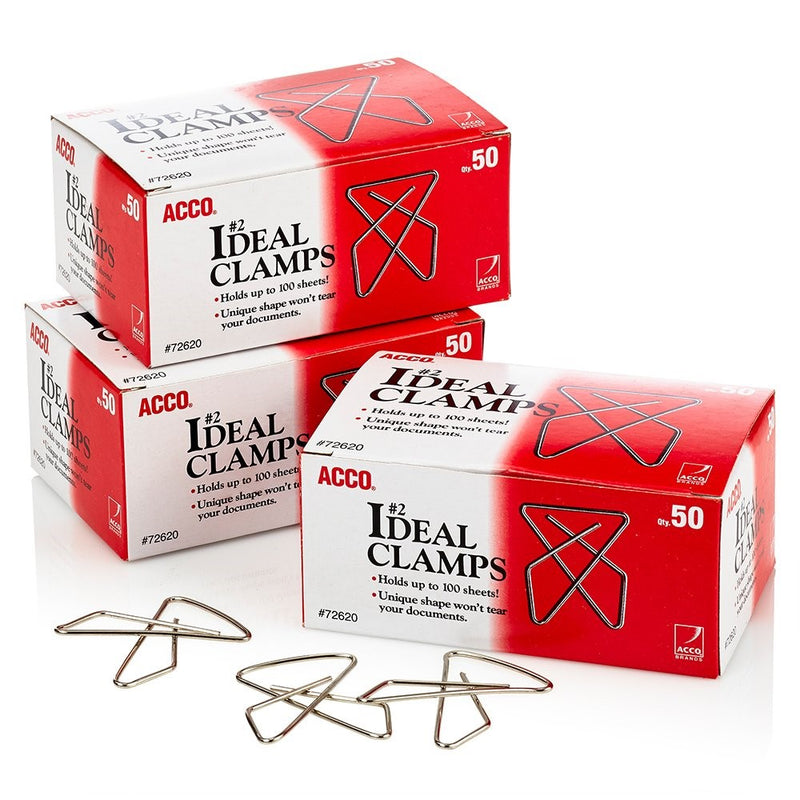 ACCO Ideal Paper Clamp/Butterfly Clamp, Smooth, 2 Size(Small), 50/Box, 3-Pack (150 Clamps Total) (A7072643)