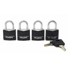 Master Lock Padlock, Covered Aluminum Lock, 1-3/16 in. Wide, Black, 131Q (Pack of 4-Keyed Alike)