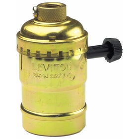 Leviton 7070-PG Aluminum Shell Incandescent Lampholder, Removeable Turn Knob, 2-Circuit, 1/8 Ips Tapped Bushing With Set Screw, For Controling Two Sockets, Brass