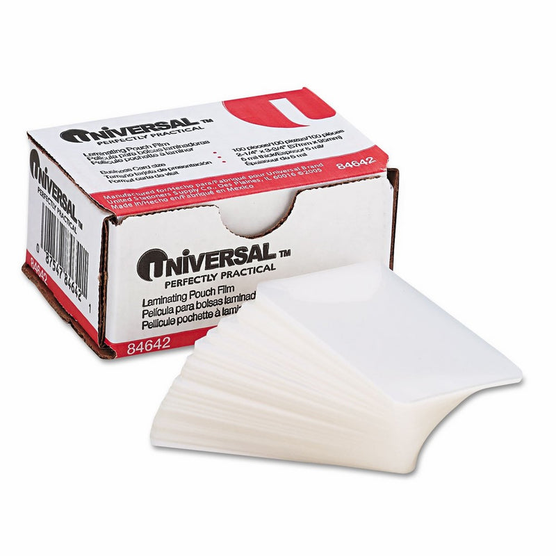 Universal UNV84642 100 per Box Clear Laminating Pouches, 2 1/4-Inch x 3 3/4-Inch - 1 Pack