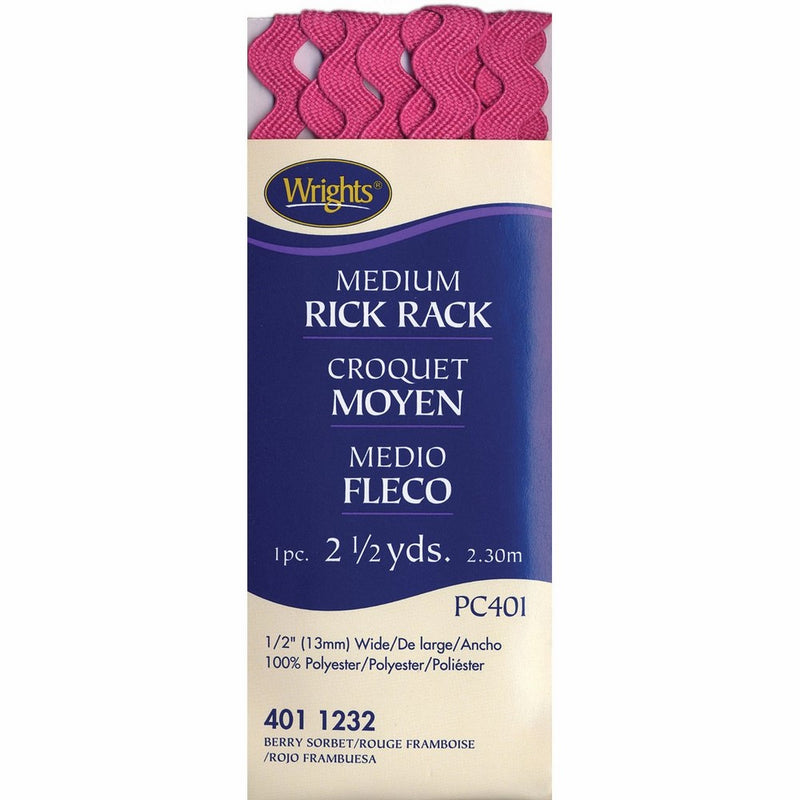 Wrights 117-401-1232 Polyester Rick Rack Trim, Berry Sorbet, Medium, 2.5-Yard