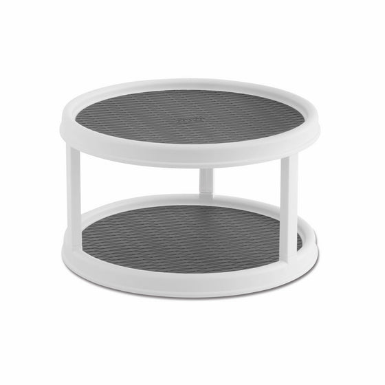 Copco 2555-0187 Non-Skid 2-Tier Pantry Cabinet Lazy Susan Turntable, 12-Inch, White/Gray
