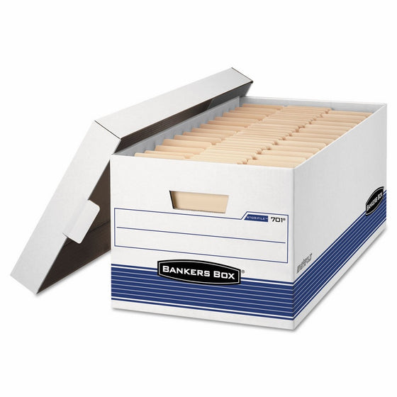 Bankers Box 0070104 STOR/File Storage Box, Letter, Locking Lid, White/Blue, 4/Carton