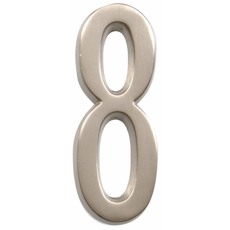 Distinctions by Hillman 843288 4-Inch Die Cast Self-Adhesive House Address Plaque, Brushed Nickel, Number 8
