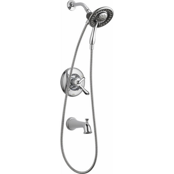 Delta T17494-I Linden 17 Series Dual-Function Tub and Shower Trim Kit with 2-Spray In2ition 2-in-1 Hand Held Shower Head with Hose, Chrome (Valve Not Included)