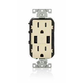 Leviton T5632-I 15-Amp USB Charger/Tamper Resistant Duplex Receptacle, Ivory