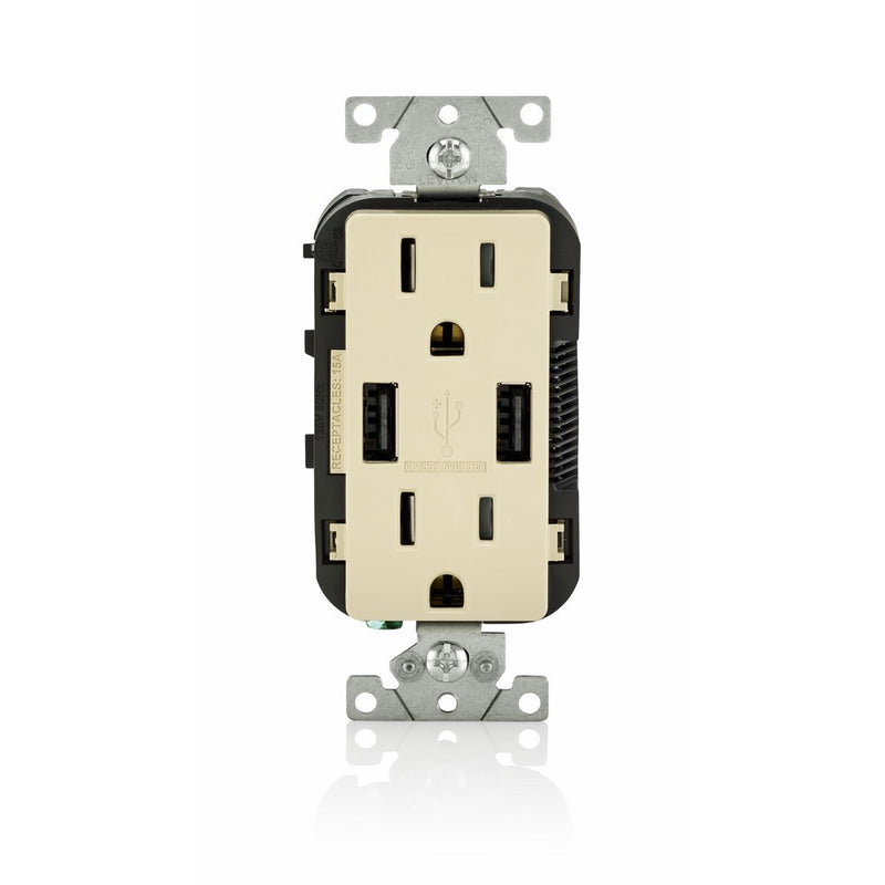 Leviton T5632-I 15-Amp USB Charger/Tamper Resistant Duplex Receptacle, Ivory