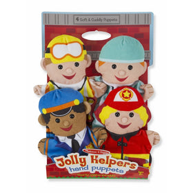 Melissa & Doug Jolly Helpers Hand Puppets (Set of 4) - Construction Worker, Doctor, Police Officer, and Firefighter