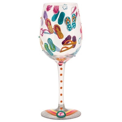 Lolita Flip Flops Too Artisan Painted Wine Glass Gift