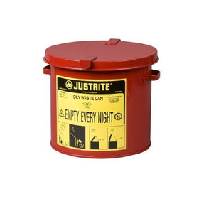 Justrite 09200 Galvanized Steel Counter Top Oily Waste Can, Red, w/hand-operated cover, FM & UL. 2 Gallon (8L) Size.