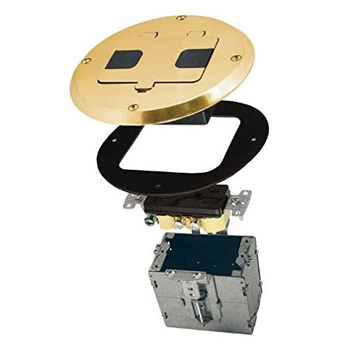 Hubbell Raco 6239BP Concealed Receptacle Floor Box Kit, Brass Finish