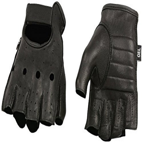 Shaf International SH851-BLK-L Deer Skin Fingerless Gloves with Gel Padded Palm (Black, Large)