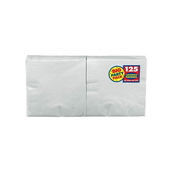 Amscan Big Party Pack 125 Count Luncheon Napkins, Silver (AMI 610013.18)