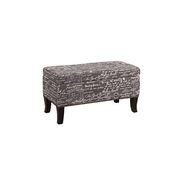 Linon Stephanie Script Linen Ottoman, Grey