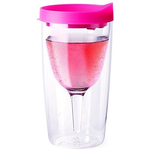 Vino2Go Double Wall Acrylic Tumbler with Pink Lid