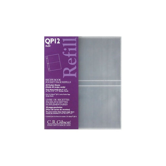 CR Gibson QP-12 Small Recipe Book Pocket Page Refill 20 sheets