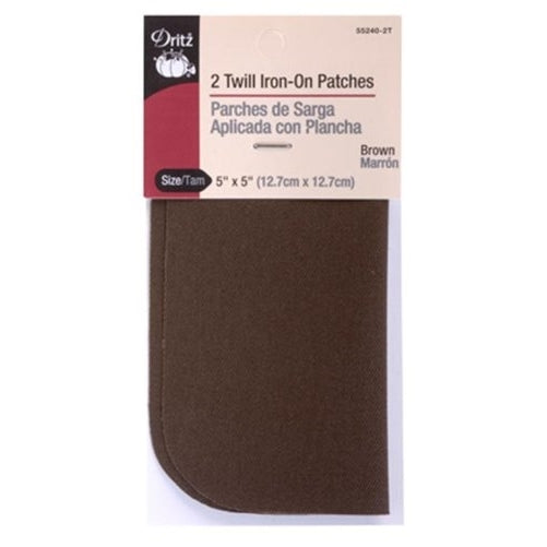 Dritz 55240-2T Twill Iron-On Patches, Brown, 5 by 5-Inch, 2-Pack