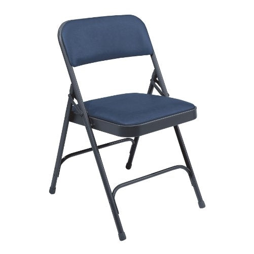 National Public Seating 1200 Series Steel Frame Upholstered Premium Vinyl Seat and Back Folding Chair with Double Brace, 480 lbs Capacity, Dark Midnight Blue/Char-Blue (Carton of 4)