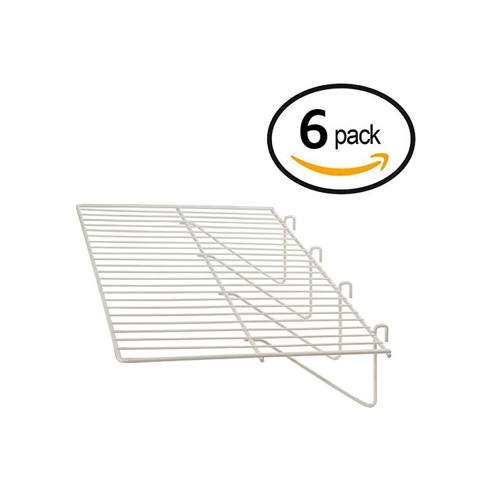 Grid Panel Display Shelf - Clothing Display Rack Grid, Heavy Duty Shelves, 12" D x 23-1/2"W Straight Shelf for Grid Panel, White Finish, Wire, (Box of 6)