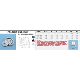 316 Stainless Steel Folding Pad Eye 1/4" (S3711-0007)