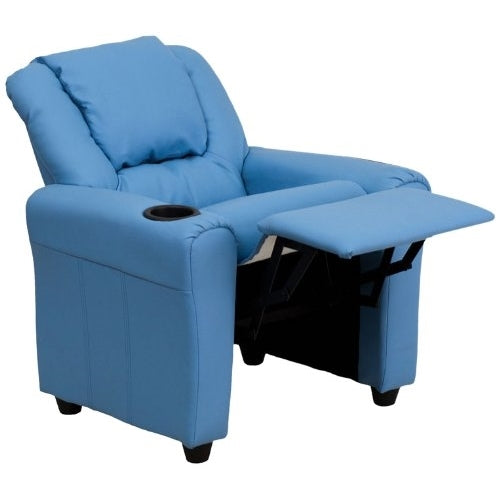 Flash Furniture Contemporary Light Blue Vinyl Kids Recliner with Cup Holder and Headrest