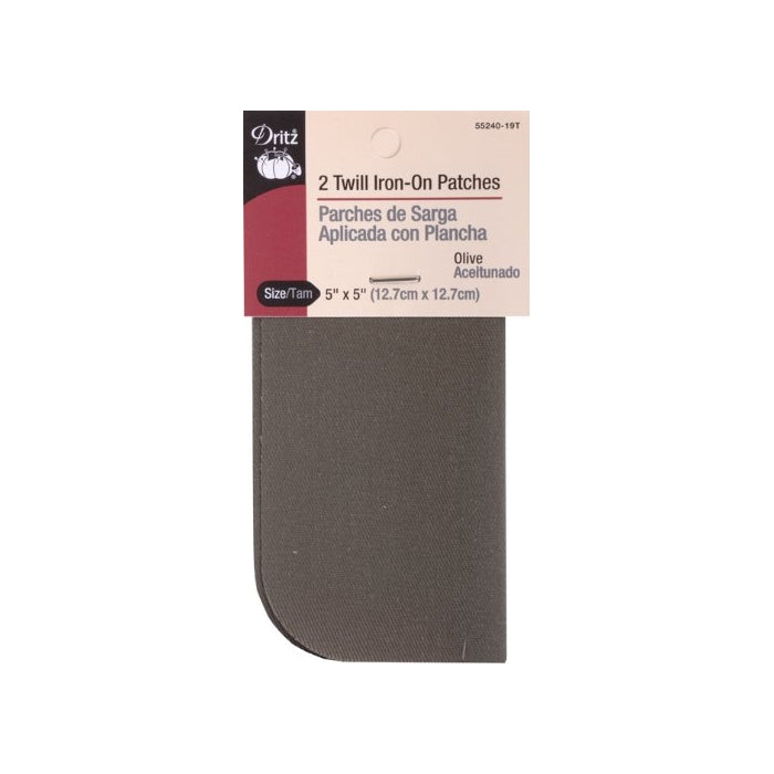 Dritz 55240-19T Twill Iron-On Patches, Olive, 5 by 5-Inch, 2-Pack