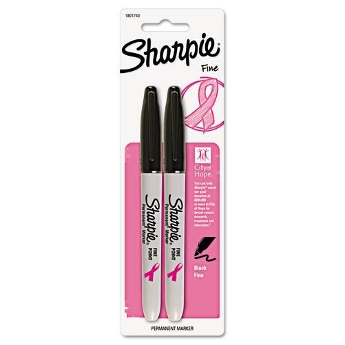 Sharpie Fine Point Pink Ribbon Permanent Marker, 2 Black Ink Markers (1801743)