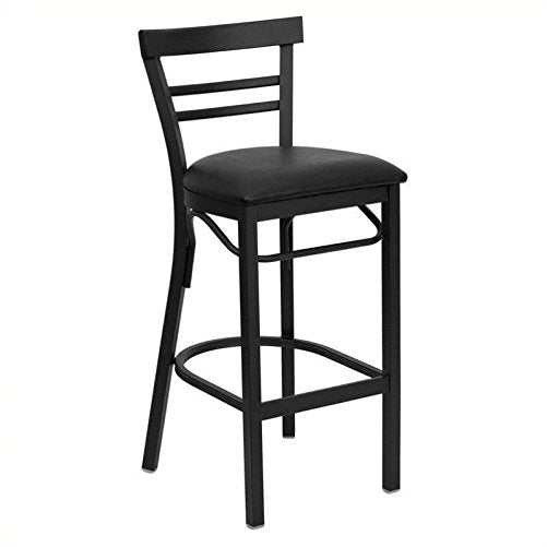 Flash Furniture HERCULES Series Black Ladder Back Metal Restaurant Barstool - Black Vinyl Seat