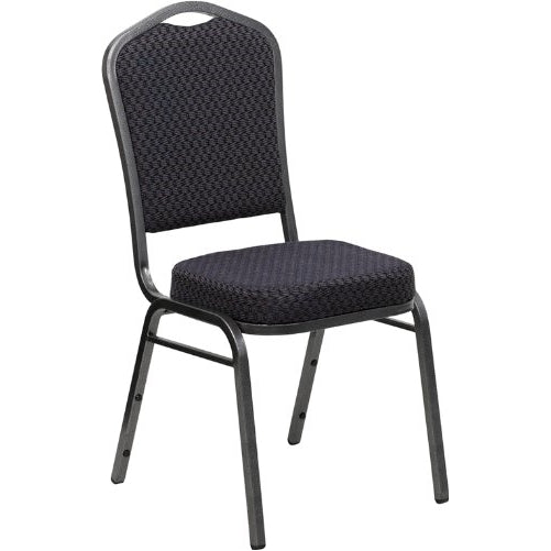 Flash Furniture HF-C01-SV-E26-BK-GG Hercules Series Crown Back Stacking Banquet Chair with Black Patterned Fabric/Silver Vein Frame