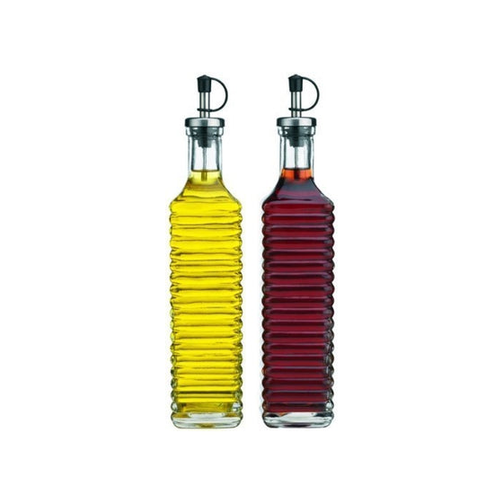 Home Essentials Storage Essentials Ribbed Glass Oil and Vinegar Cruet, Set of 2, translucent