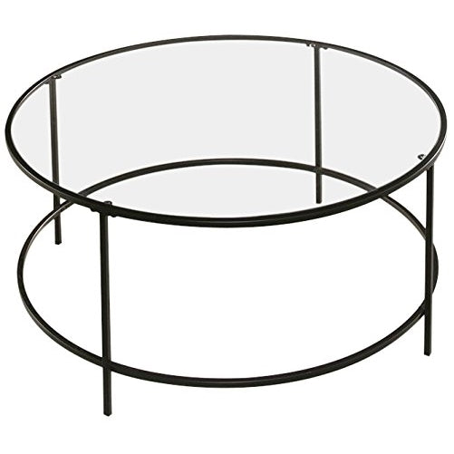 Sauder Soft Modern Round Coffee Table, Black/Clear Glass