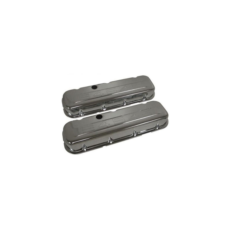 Racer Performance 1965-95 Chevy Big Block 396-427-454-502 Tall Steel Valve Covers w/ 454 Logo - Chrome