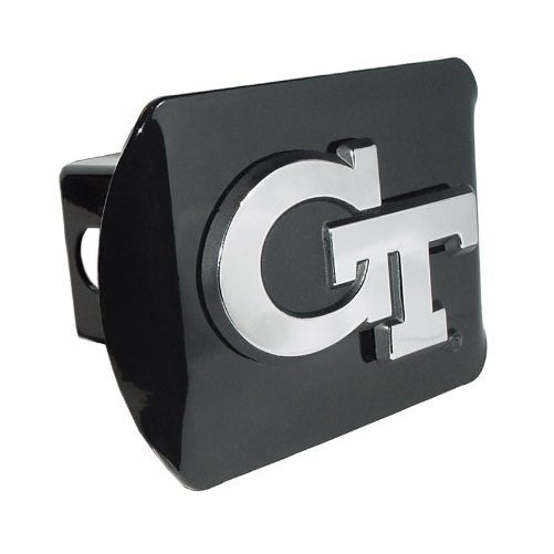 Georgia Tech Yellow Jackets Black Metal Trailer Hitch Cover Chrome Metal with NCAA Logo Fits 2" Receivers