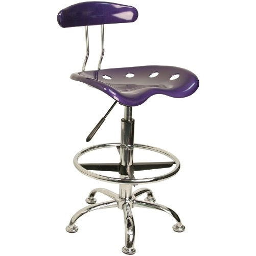 Flash Furniture Vibrant Violet and Chrome Drafting Stool with Tractor Seat