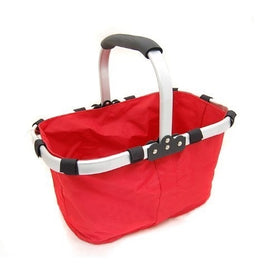 Fabric Lightweight Insulated Foldable Picnic Tote Basket, with Solid Strick, Collapsible Aluminum Alloy Frame and Inner Zipper Purse Pocket (Red)