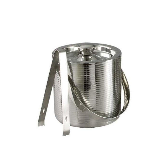 Elegance Lines 6-Inch Stainless Steel Ice Bucket With Tongs