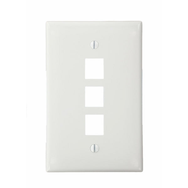 Leviton 41091-3WN QuickPort Midsize Wallplate, Single Gang, 3-Port, White