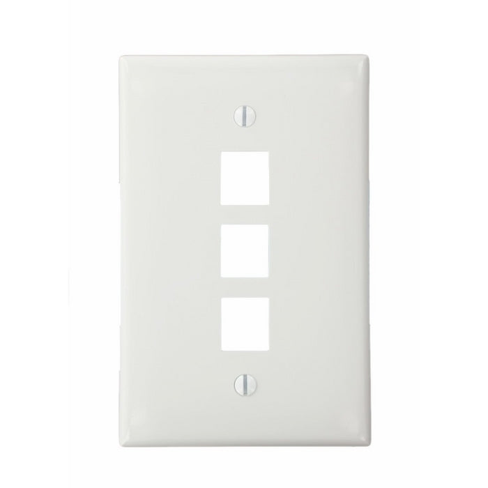 Leviton 41091-3WN QuickPort Midsize Wallplate, Single Gang, 3-Port, White