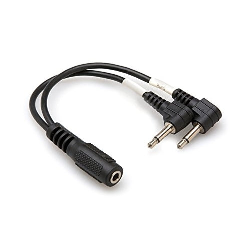 Hosa YMM-492 3.5 mm TRSF to Dual Right-Angle 3.5 mm TS Air Travel Headphone Adaptor Cable