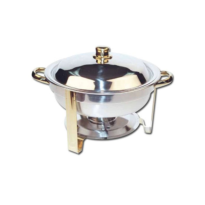 Winco Winware 4 Quart Round Stainless Steel Gold Accented Chafer