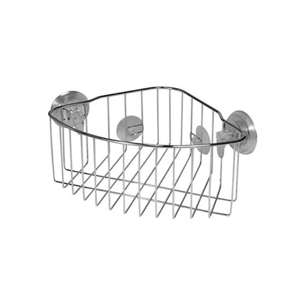 InterDesign Reo Power Lock Suction Bathroom Shower Corner Caddy Basket for Shampoo, Conditioner, Soap - Stainless Steel