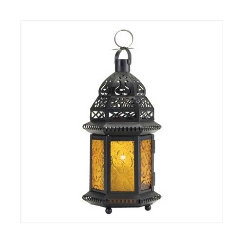 Gifts & Decor Yellow Glass Moroccan Lantern Candle Holder Light Decor