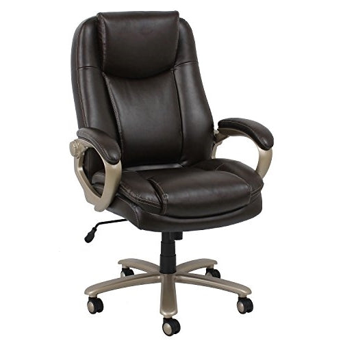 Essentials Big and Tall Executive Chair - Leather Office Chair with Fixed Arms, Black (ESS-201-BRN)